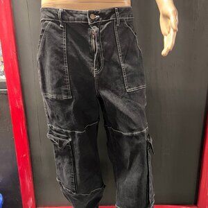 Rue 21 Junior's‎ XL Baggy Cargo Jeans High Rise Denim Black Goth Pants (GS3)